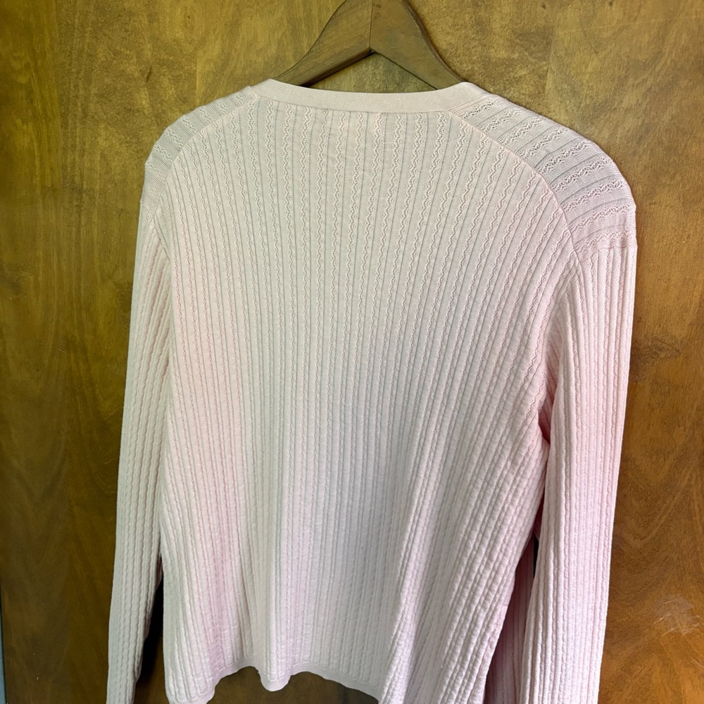 Vintage Brooks Brothers Pastel Pink Cable Knit Button Down Cardigan Silk Large - Picture 6 of 13